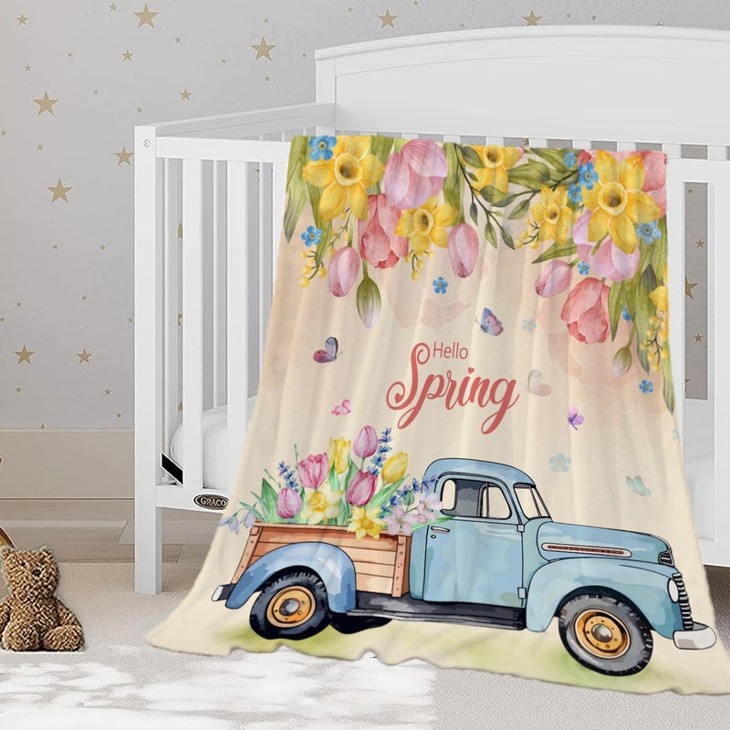 YeeJu Spring Kids Throw Blanket 40x50 Small Farmhouse Spring Theme Floral Blanket for Girls Boys Child Baby Bed Soft Fuzzy Plush Fleece Blanket and Throws Easter Decorative Blanket - Image 1